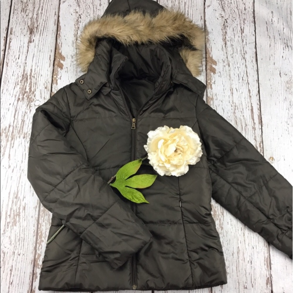 Brown Ellemento Fur Lined Hooded Jacket